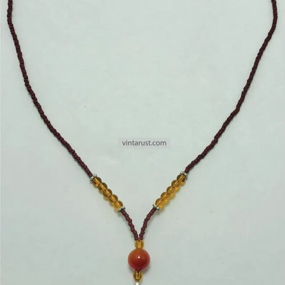 Beaded Chain Pendant Necklace, Ethnic Tribal Light Weight Necklace, Beaded Chain - Picture 7 of 10